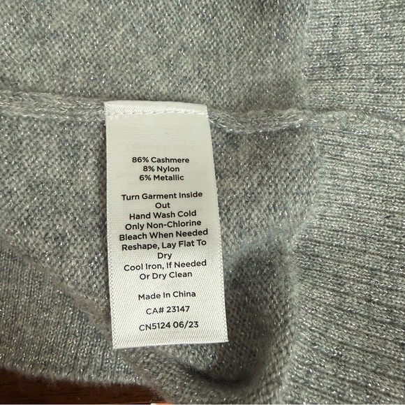 Talbots Petite Cashmere Metallic Gray Sweater LP Soft Luxe Classic Knit Top - Picture 8 of 9
